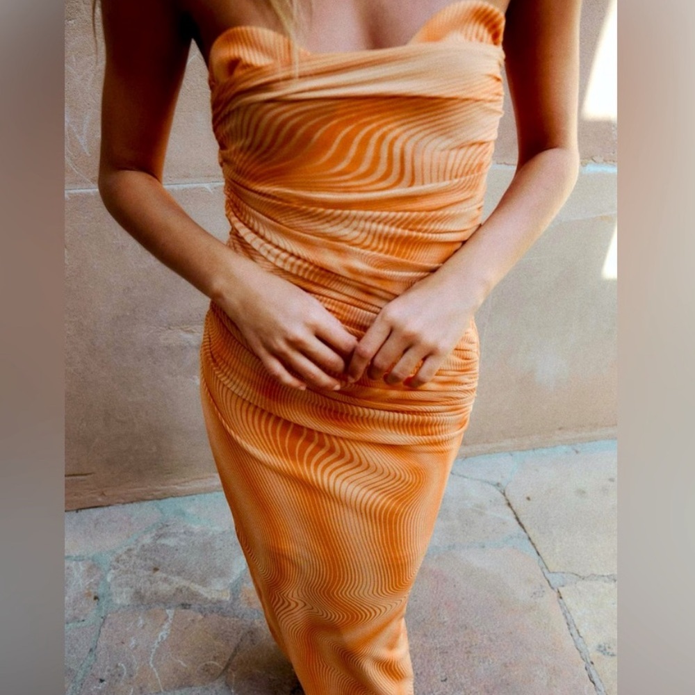 NWT Zara Strapless Ruched Underwire Midi Dress | XSmall | Orange - Picture 5 of 13